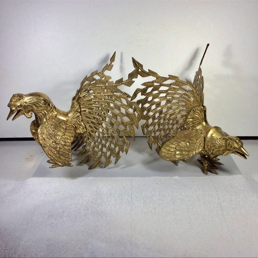 Vintage Brass Fighting Birds Statue Pair - Picture 3 of 11